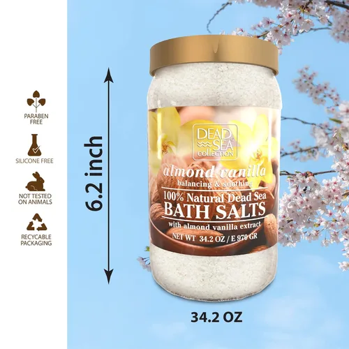 Vista 3 de Dead Sea Collection Sales de baño con almendra y vainilla – Sal pura del Mar Muerto y aceite de almendras dulces – Nutritiva calmante y relajante