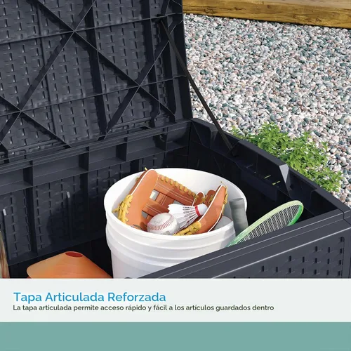 Vista 6 de Suncast Caja de almacenamiento para exteriores - Caja de cubierta de mimbre de resina Cyberspace de 73 galones con tapa con cierre, contenedor
