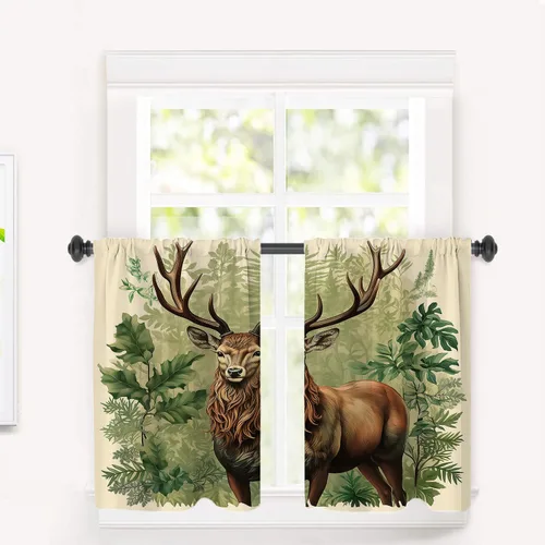 Vista 131 de Cortinas opacas de poliéster multicapa marrón con diseño de bosque natural, 2 unidades, 26 x 24 pulgadas