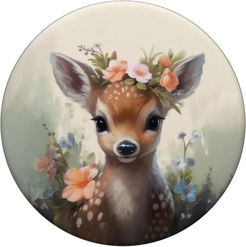 Vista 3 de Woodland Animal Baby Deer Watercolor Floral PopSockets Standard PopGrip