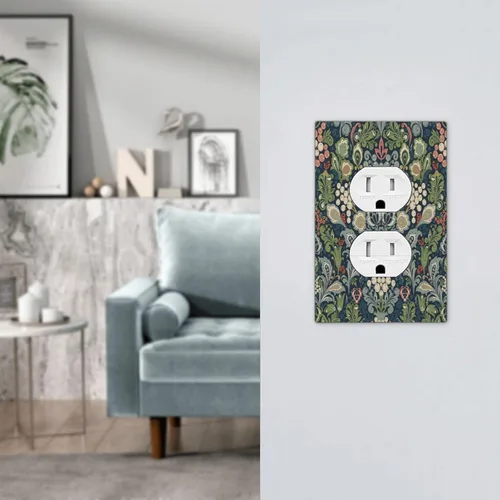 Vista 7 de William Morris Floral Boho Azul Medianoche Azul Bohemio Flor 1 Banda Dúplex Cubierta de Salida Decorativa Receptáculo Único Interruptor Eléctrico