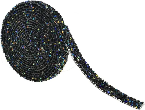 Vista 7 de Hahiyo Cinta de diamantes de imitación de cristal, pegamento térmico, reutilizable, elástico, rollo de malla brillante, 1 yarda, palo de planchar