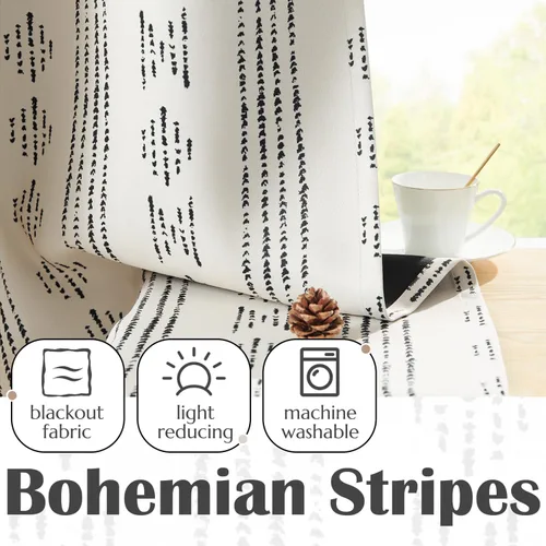 Vista 3 de Jinchan - Cortinas opacas del 95% para cocina estilo boho, cortinas de 24 pulgadas para cafetería, cortinas pequeñas estilo bohemio para dormitorio