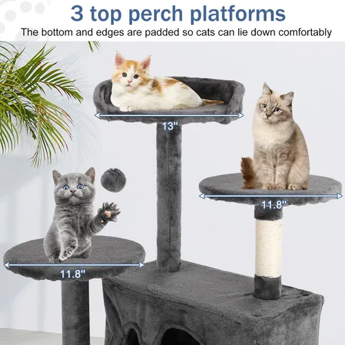 Vista 5 de Muebles para gatos de varios niveles de 54 pulgadas Torre Condominio Casa para gatos de interior - Ashy