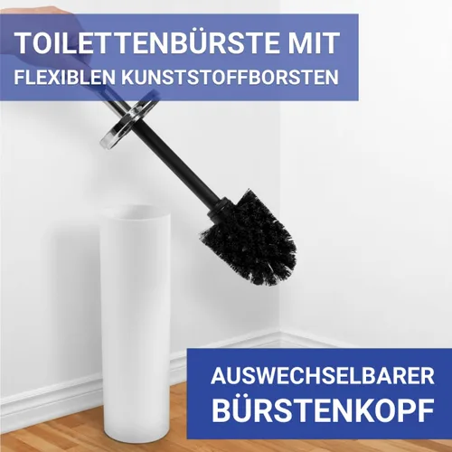 Vista 4 de WENKO Accesorios de baño blancos, juego de 4 piezas, vaso de cepillo de dientes, basura, dispensador de jabón, soporte para cepillo de inodoro