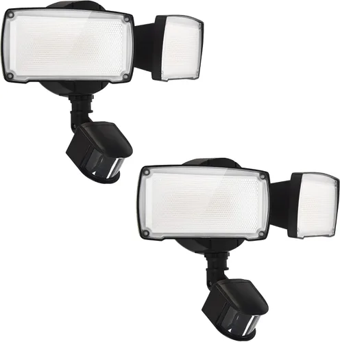 Vista 9 de UME - Luz LED de 19 W con sensor de movimiento para inundación al aire libre, 2 cabezales ajustables, 2000 lm, 5000 K, impermeable IP65, luz de Negro