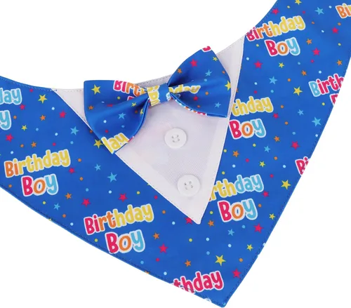 Vista 6 de ADOGGYGO Bandana de esmoquin para perro de cumpleaños, collar azul con corbatín, disfraz formal ajustable de cumpleaños para perros extra pequeños