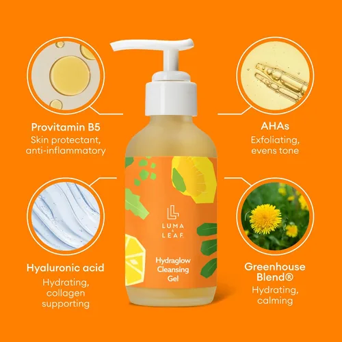 Vista 3 de Luma & Leaf Limpiador facial Brightening - Limpiador de gel exfoliante con vitamina C, enzima y ácido hialurónico, limpiador facial hidratante