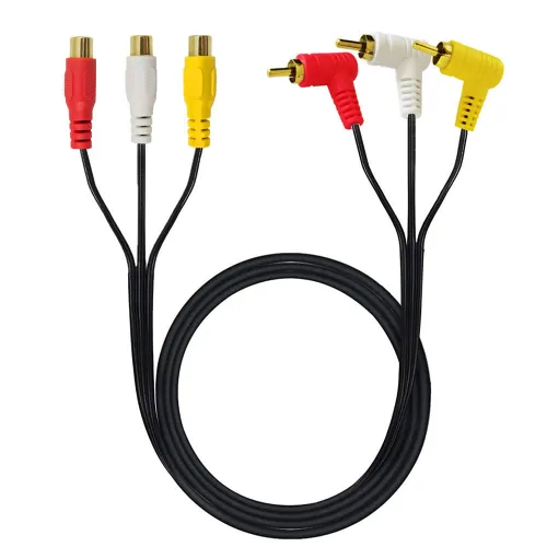 Vista 2 de Seadream Cable de extensión 3RCA AV en ángulo - chapado en oro 3 RCA en ángulo recto macho a 3 RCA hembra Audio Video Compuesto Cable de extensión