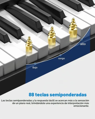 Vista 2 de Teclado de piano plegable de 88 teclas, teclado de piano portátil con tecla semipesada estándar, piano plegable con soporte Bluetooth/MIDI