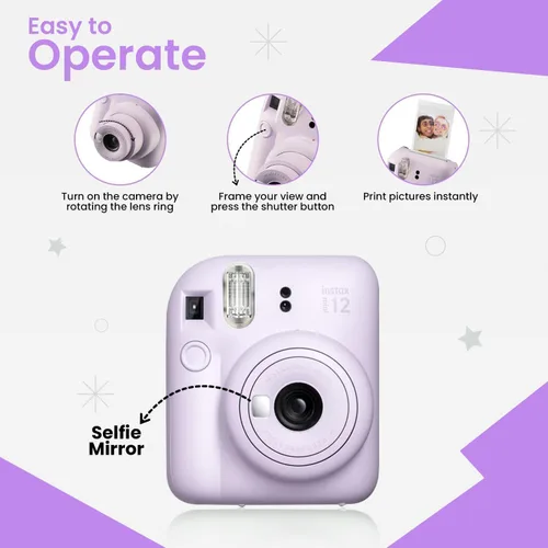 Vista 4 de Fujifilm INSTAX MINI 12 Blue Bundle 2025 (2 paquetes individuales (20 hojas), morado lila