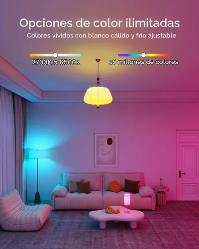 Vista 5 de Matter - Bombillas inteligentes, bombilla que cambia de color, requiere concentrador, A19 60W, WiFi de 2.4 GHz, compatible con Alexa Google
