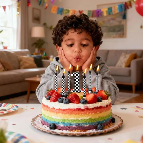 Vista 5 de 13 velas de cumpleaños temáticas de coches de carreras, número 1 vela a Velas de pastel de cumpleaños a cuadros en blanco y negro para decoración