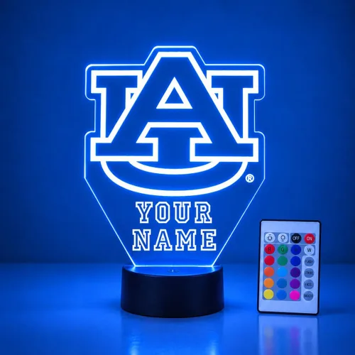 Vista 12 de Espejo Magic Gifts - Lámpara de luz nocturna personalizada de Auburn University (AU) Tigers para casco de fútbol con control remoto, nombre AU-Casco