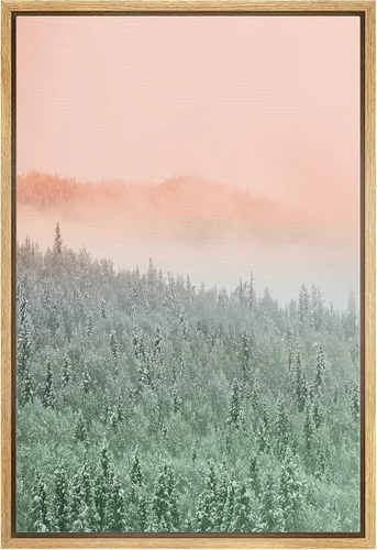 Vista 22 de SIGNWIN Framed Canvas Print Wall Art Neon Pink Mountain Range View Nature Wilderness Photography Modern Art Rustic Landscape Relax/Calm Multicolor