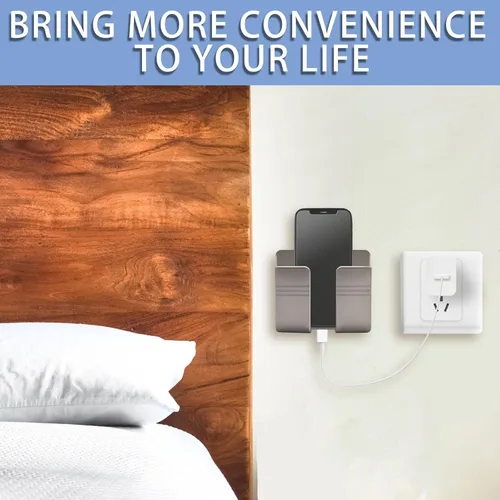 Vista 2 de TiciKim 2 soportes de pared para teléfono celular, soporte adhesivo para teléfono celular con orificio de recepción de cable de datos, soporte
