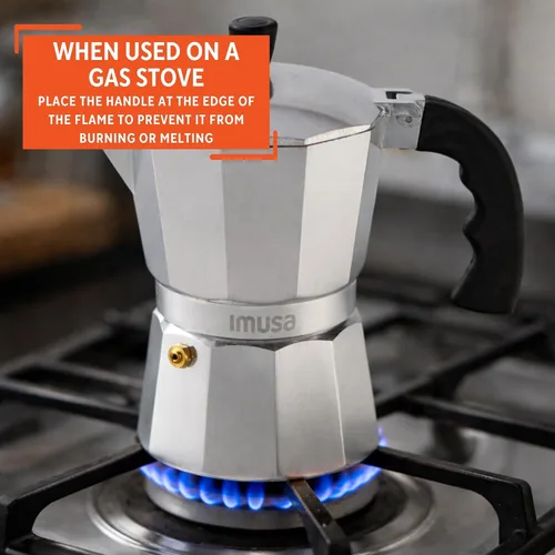 Vista 5 de IMUSA USA B120-43V, Cafetera de expreso de aluminio para estufa de 6 tazas, plateada