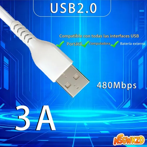 Vista 4 de Cable USB C blanco de 10 pies de largo, cable de carga rápida de 60 W, carga universal y sincronización de datos para dispositivo tipo C