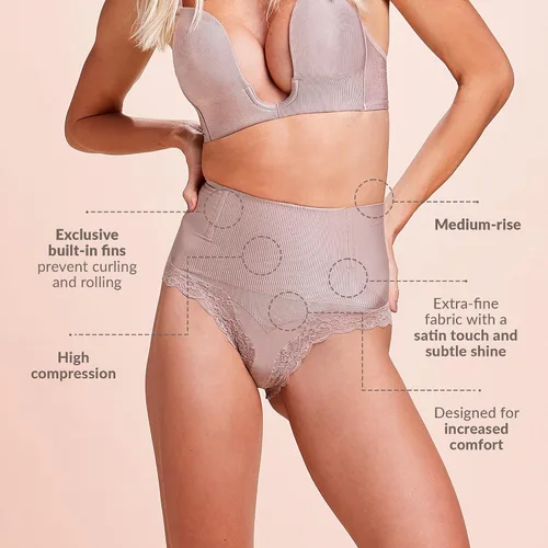 Vista 2 de PLIE - Bragas moldeadoras con purpurina para mujer, doble tela en la zona del vientre, aletas únicas que evitan que el producto se enrolle