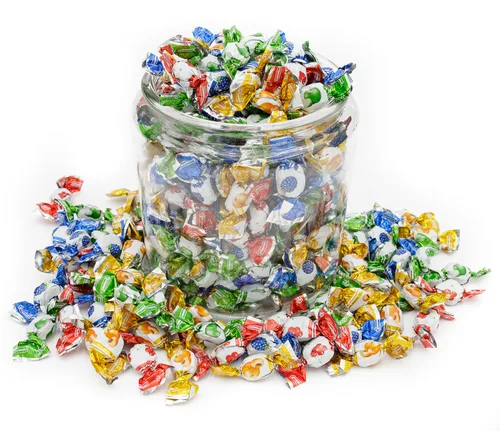 Vista 4 de Mini caramelo duro relleno de fruta, 1 libra, bolsa a granel, centro líquido y carcasa dura, envueltos individualmente (270 piezas)