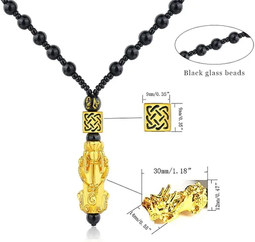 Vista 4 de Feng Shui - Juego de pulsera de obsidiana negra Pi Xiu, pulsera Feng Shui para mujeres y hombres, collar de buena suerte Pi Xiu Feng Shui, Metal,