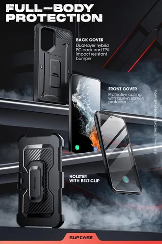 Vista 5 de SUPCASE Funda para Samsung Galaxy S23 Ultra con soporte, [Unicorn Beetle Pro] [2 marcos frontales]