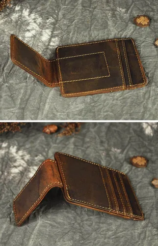 Vista 5 de Billetera de doble cara de cuero para hombre, moderna, pequeña, delgada, perfecta para tarjetas, monedas, etc. Billetera delgada y resistente