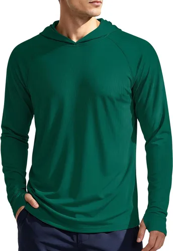 Vista 8 de KEFITEVD Sudadera con capucha de manga larga para hombre con protección solar UPF 50+ SPF de secado rápido Azur