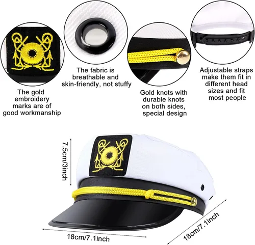Vista 2 de Olgaa Paquete de 12 sombreros de capitán para hombres y mujeres, sombreros de marinero ajustables para disfraz de barco, fiesta de cosplay