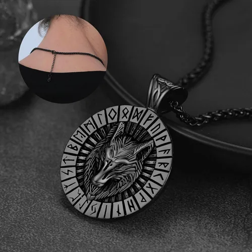 Vista 6 de FaithHeart Collar con colgante de lobo vikingo nórdico para hombres y mujeres, acero inoxidable, chapado en oro de 18 quilates, joyería con embalaje