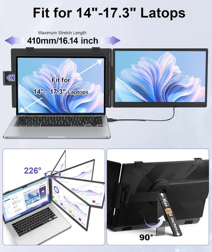 Vista 5 de Extensor de pantalla para portátil de 1.87 libras, ultraportátil y ultra delgado, 14.2 pulgadas, FHD 1080P, monitor portátil dual para portátil