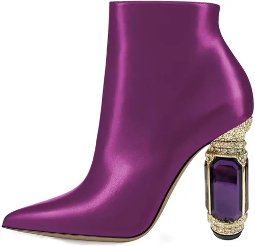 Vista 108 de FSJ Botas de tacón alto con punta puntiaguda para mujer, con tacón alto, con cremallera lateral brillante, estilo casual, para uso diario, zapatos