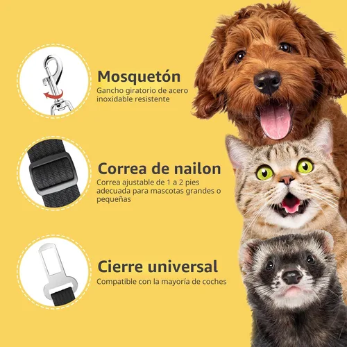 Vista 4 de SunGrow Cinturón de seguridad para perro para automóvil, cinturón de seguridad ajustable de nailon para mascotas, compatible con todos