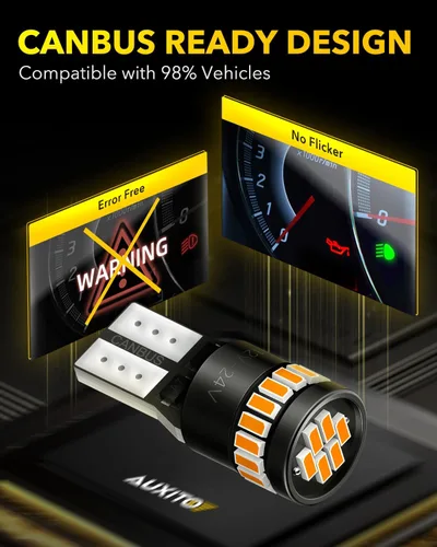 Vista 6 de AUXITO - Foco LED 194, amarillo ámbar, 168, 175, 2825, W5W, T10, kit de luces LED de repuesto sin error Canbus para interior de auto, cúpula