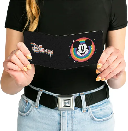 Vista 6 de Buckle-Down Cartera de Disney, plegable, cara sonriente de Mickey Mouse y logotipo de Disney Pride, cuero vegano, Gris, Casual