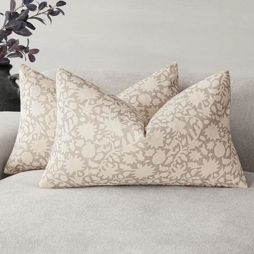 Vista 24 de Foindtower - Juego de 2 fundas de almohada decorativas con flores neutras estilo farmhouse, fundas de almohada boho para sofá, sofá cama