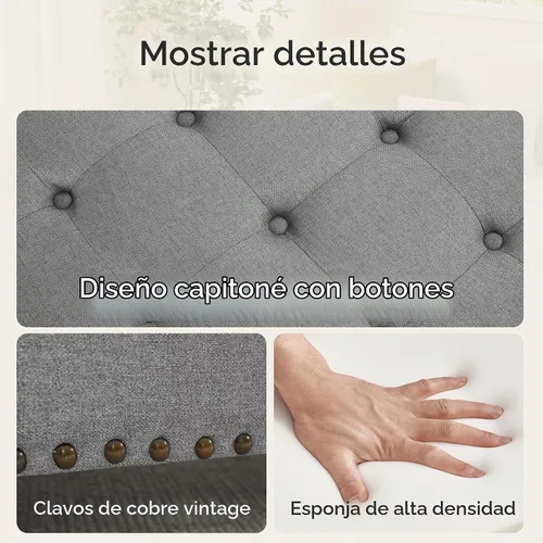 Vista 4 de HUIMO Otomana cuadrada de almacenamiento, mesa de centro otomana con almacenamiento para sala de estar (gris)