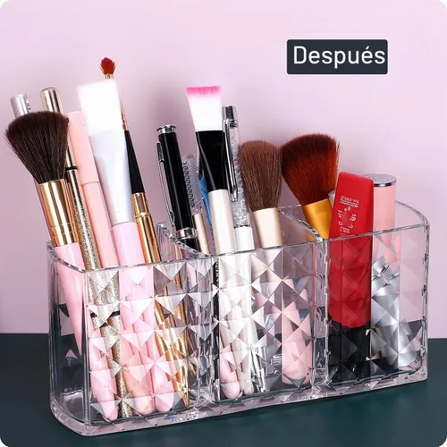 Vista 5 de MOSIKER Soporte para brochas de maquillaje para tocador, acrílico transparente, pequeño, compacto, delineador de labios, delineador de labios