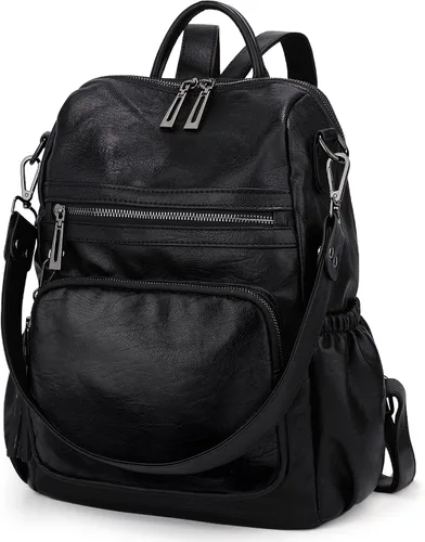 Vista 2 de UTO Mochila de piel vegana para mujer, diseño de moda, convertible, bolsa de hombro con borla, Mochilas tipo mochila