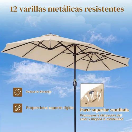 Vista 5 de Tangkula Sombrilla solar de patio de 13 pies, sombrilla de doble cara extra grande para mesa de mercado al aire libre con 36 luces LED, mango