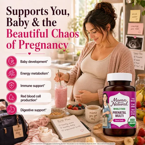 Vista 5 de Mama Natural Vitaminas prenatales orgánicas para mujeres veganas (30 porciones), vitaminas prenatales One A Day para mujeres embarazadas, a base