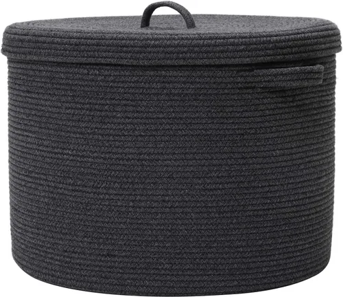 Vista 12 de Cesta de almacenamiento extra grande de 16" x 16" x 18" con tapa, cestas de almacenamiento de cuerda de algodón, canasta de lavandería, contenedor