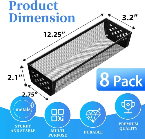 Vista 2 de Simple Trending Organizador de cajón de cubiertos, paquete de 8 organizadores de utensilios para cajones de cocina, almacenamiento de metal