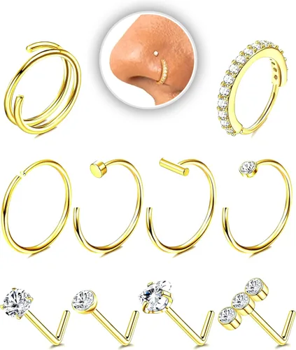 Vista 15 de Nose Rings Hoop and Nose Studs Sets for Women Men,Hypoallergenic 316L Surgical Stainless Steel Hinged Clicker Segment Nose Rings Hoop Helix