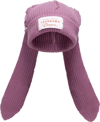 Vista 17 de Gorro de punto con orejas largas de conejo, gorro divertido de invierno, gorro cálido de punto de conejo de ganchillo para exteriores