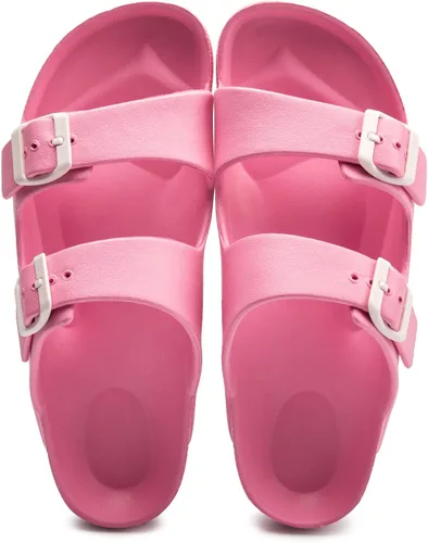 Vista 6 de FUNKYMONKEY - Sandalias bajas cómodas para mujer, hechas de etilvinilacetato, ajustables con hebilla doble