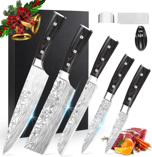 Vista 9 de Juego de cuchillos de chef profesional, juego de cuchillos de cocina de 3 piezas, juego de cuchillos de acero inoxidable de alto carbono