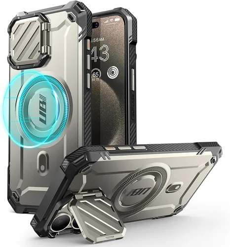 Vista 15 de SUPCASE para iPhone 15 Pro Max Funda con cubierta para cámara y soporte (UBMag XT) [Compatible con MagSafe] [Soporte incorporado]