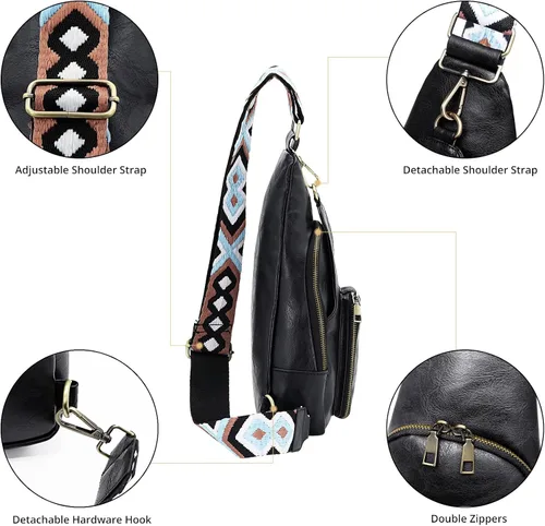 Vista 3 de Sling Bag for Women-PU Leather Crossbody Bags Sling Bags with Card Slot,Multipurpose Chest Bag for Traveling Running