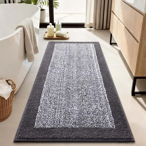 Vista 69 de Alfombras de baño de 17 x 24 pulgadas, antideslizantes, lavables, color gris, para bañera, tapete de baño para baño, tapete suave y absorbente